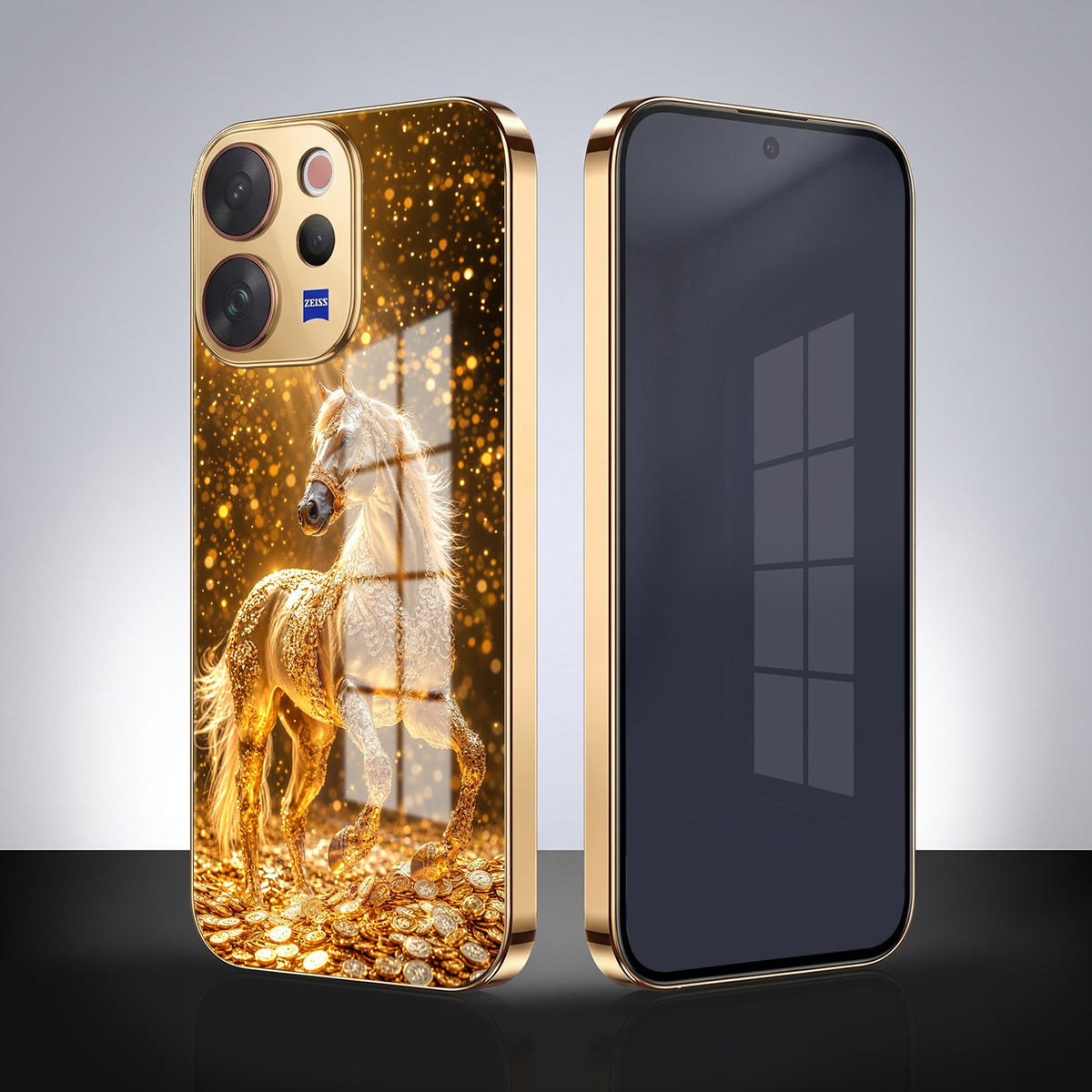 Vivo V70 5G Golden Horse Sparkle Gold Electroplated Glass Phone Back Case