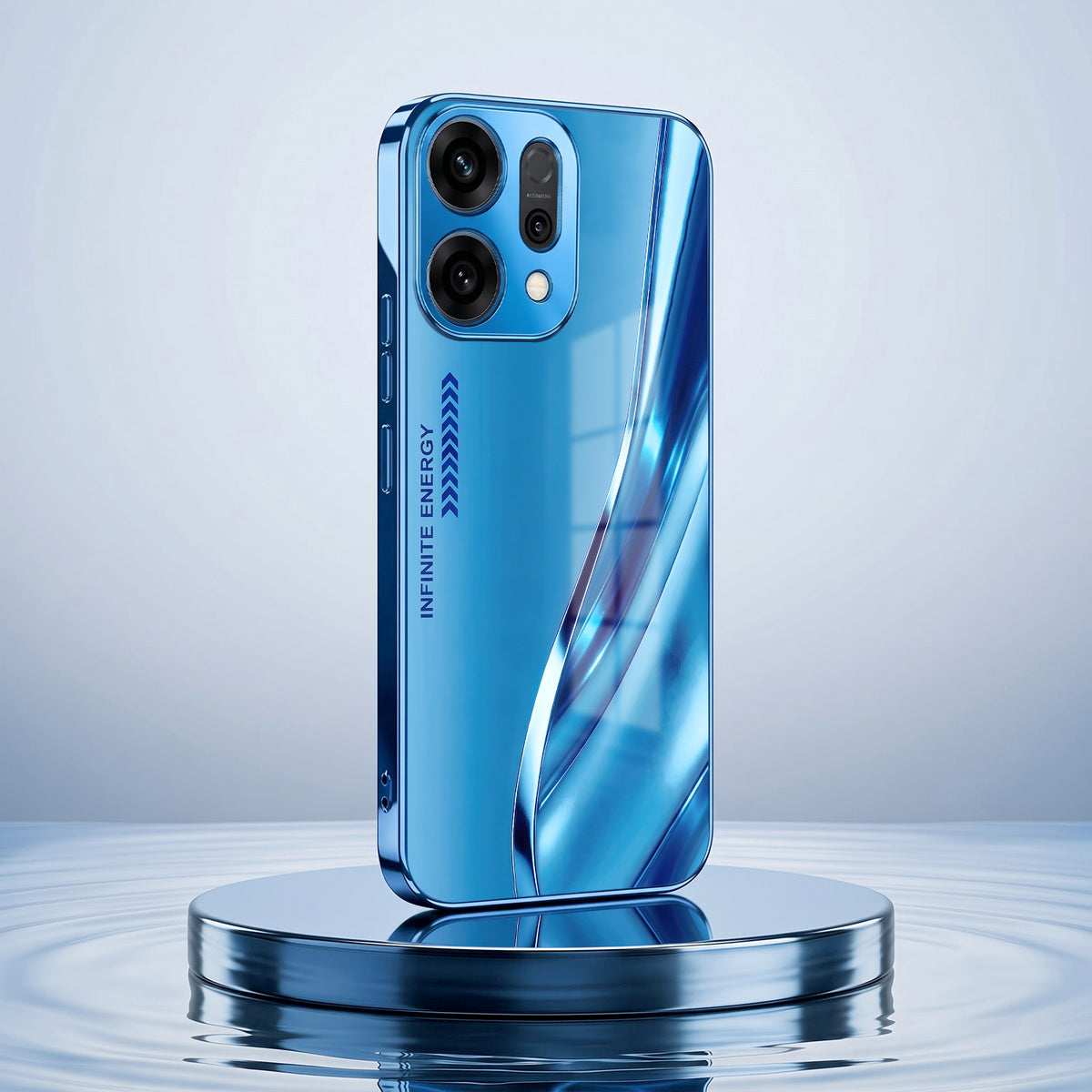 Oppo Reno 14 5G Luxury Infinity Energy Blue Electroplated Glass Phone Back Case