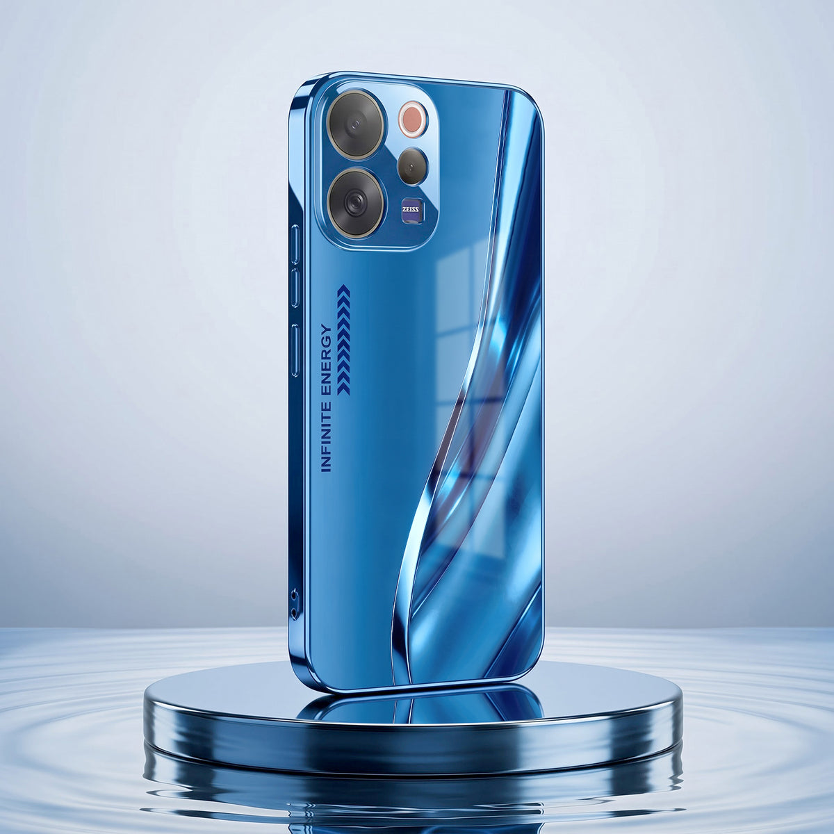 Vivo V70 5G Luxury Infinity Energy Blue Electroplated Glass Phone Back Case