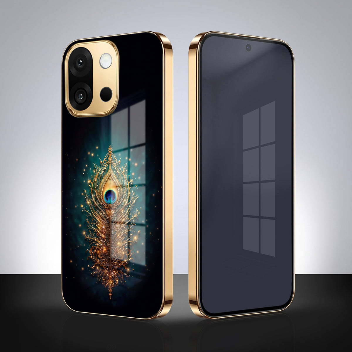 OnePlus 13s 5G Golden Peacock Feather Gold Electroplated Glass Phone Back Case