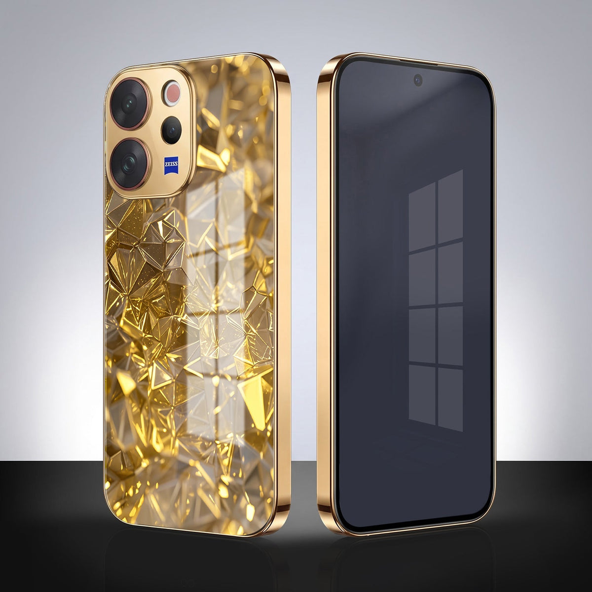 Vivo V70 5G Golden Diamond Shatter Gold Electroplated Glass Phone Back Case