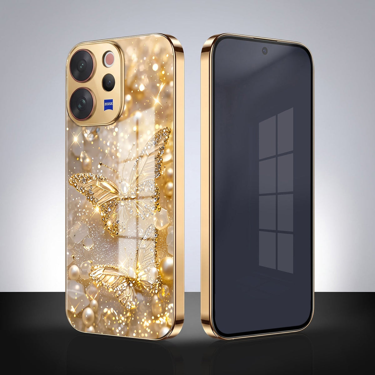 Vivo V70 5G Golden Butterfly Gold Electroplated Glass Phone Back Case