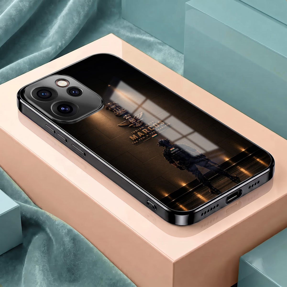 Oppo Reno 15 Pro Mini 5G Indian Navy Marcos Black Electroplated Glass Phone Back Case