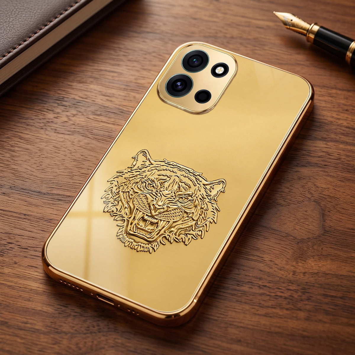 OnePlus Nord 6 5G Golden Tiger Face Gold Electroplated Glass Phone Back Case