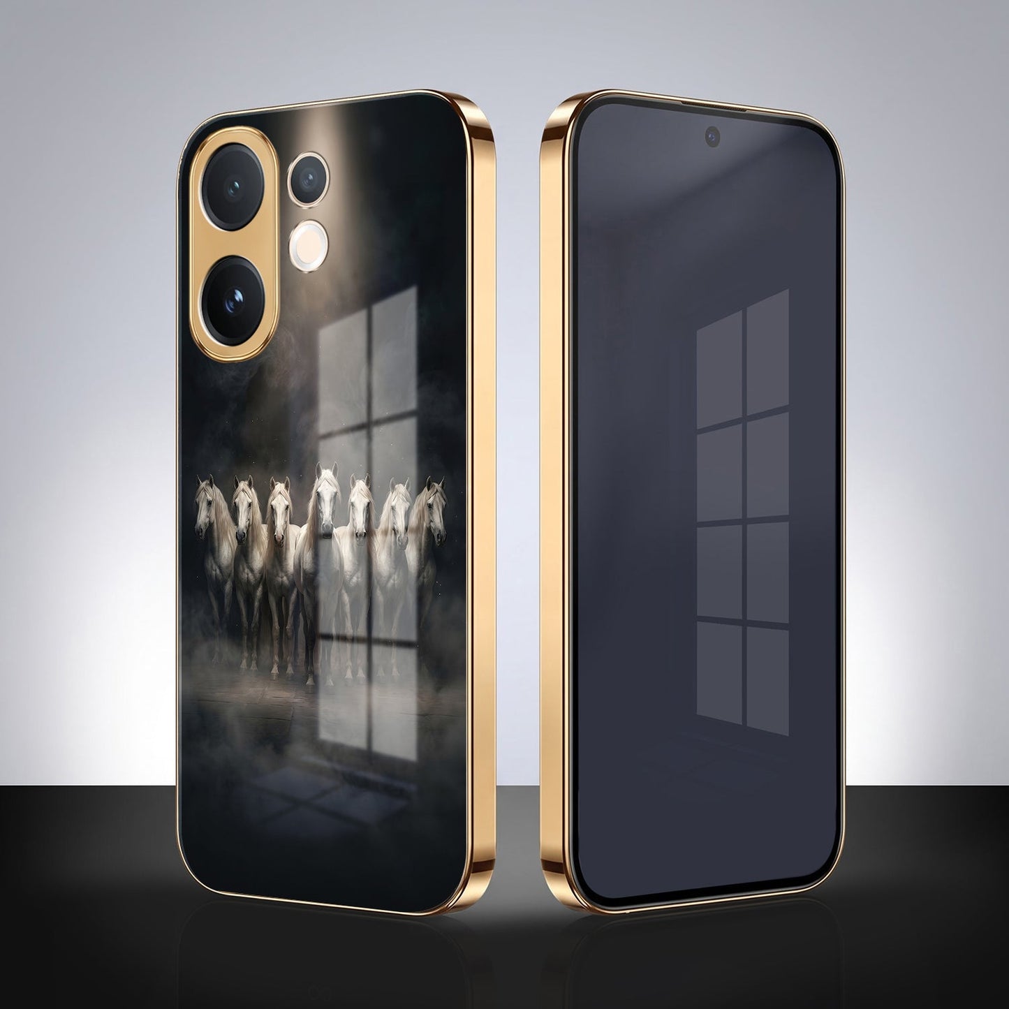 Vivo V60 5G Running Horses Gold Electroplated Glass Phone Back Case