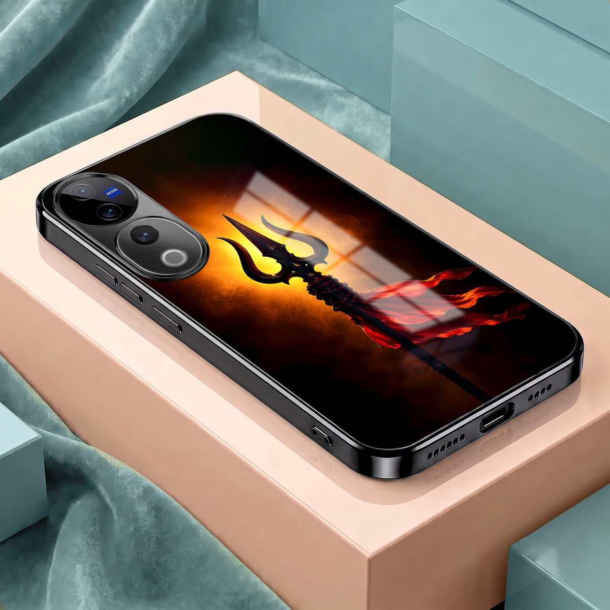 Vivo V40 Pro 5G Divine Trishul Black Electroplated Glass Phone Back Case
