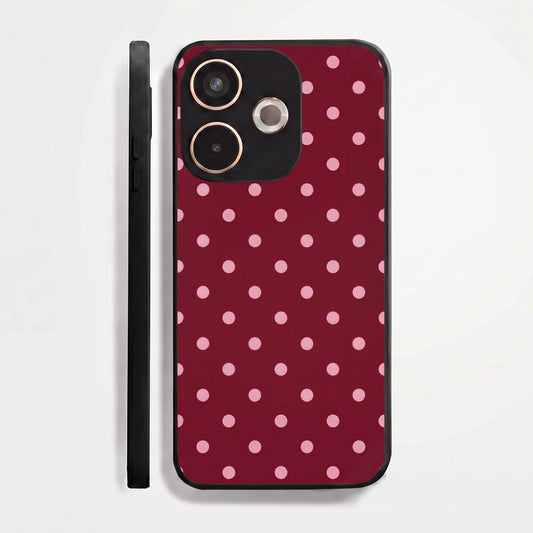 Oppo A5 Pro 5G Aesthetic Wine Red & Blush Pink Polka Dot Acrylic Back Cover