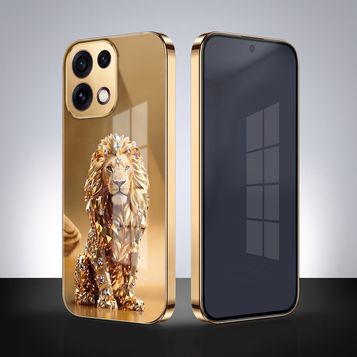 Oppo Reno 16C 5G Luxury Lion Gold Electroplated Glass Phone Back Case