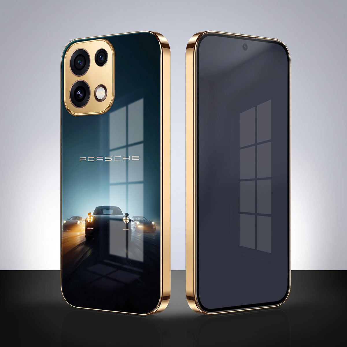 Oppo Reno 16C 5G Porsche Luxury Gold Electroplated Glass Phone Back Case