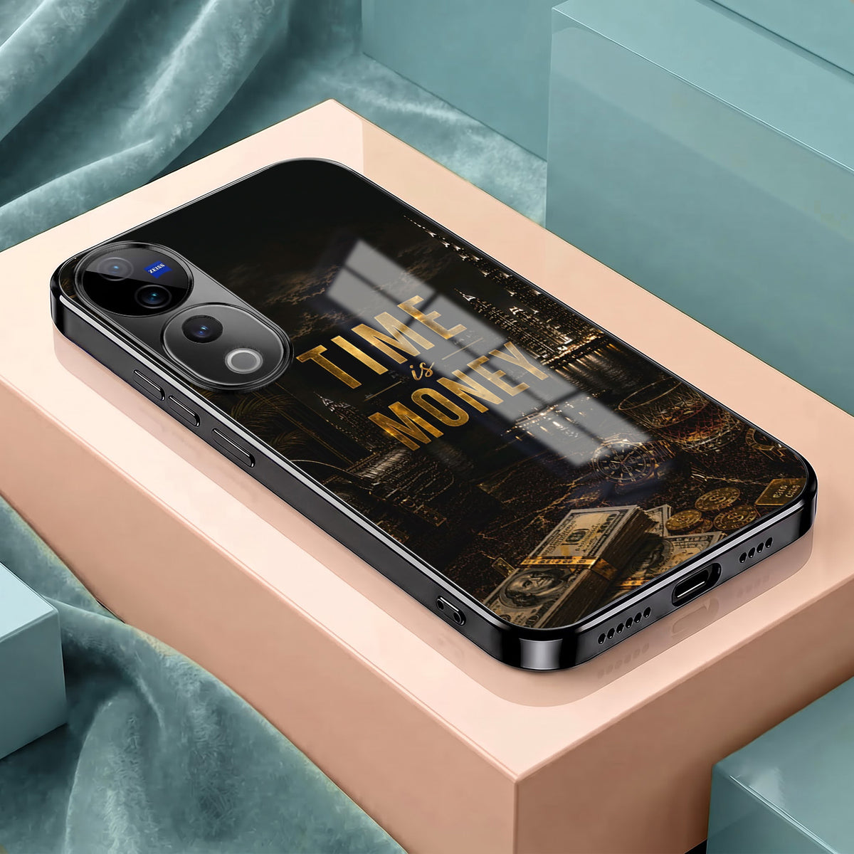 Vivo V40 Pro 5G Time Is Money Black Electroplated Glass Phone Back Case
