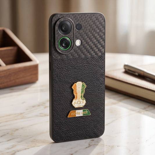 Oppo K13 Turbo 5G Tri-Color Satyamev Jayate Carbon Fiber Leather Hybrid Phone Case