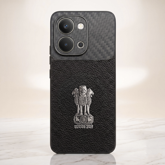 Vivo T5x 5G Satyamev Jayate Carbon Fiber Leather Hybrid Phone Case