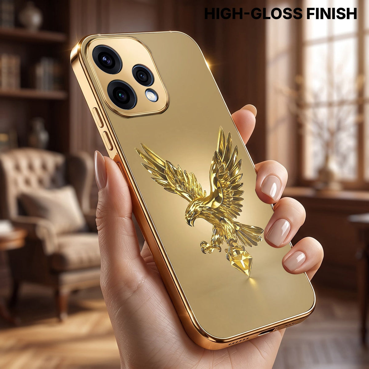 Oppo Reno 15 5G Golden Eagle Gold Electroplated Glass Phone Back Case