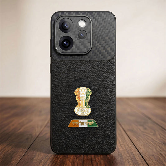 Oppo Reno 15 Pro Mini 5G Tri-Color Satyamev Jayate Carbon Fiber Leather Hybrid Phone Case
