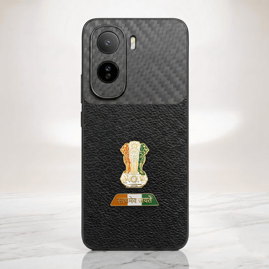 Vivo T5 Pro 5G Tri-Color Satyamev Jayate Carbon Fiber Leather Hybrid Phone Case