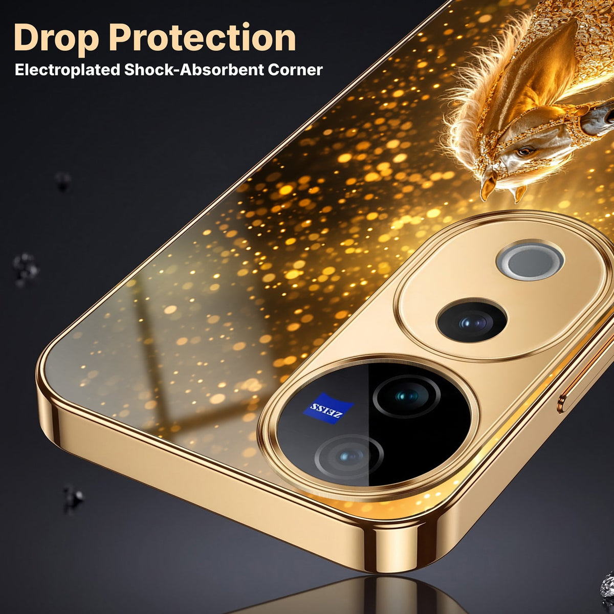 Vivo V40 Pro 5G Golden Horse Sparkle Gold Electroplated Glass Phone Back Case