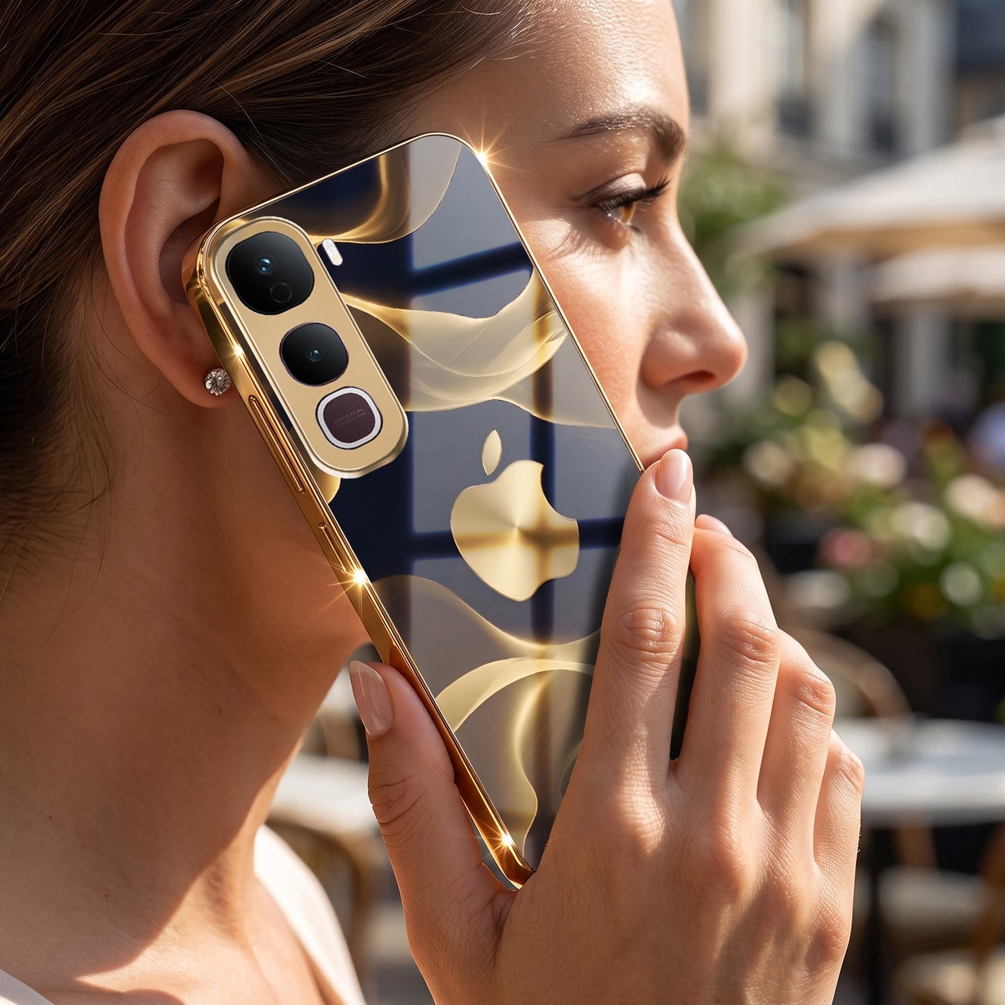 Vivo Y400 Pro 5G Luxury Wave Gold Electroplated Glass Phone Back Case