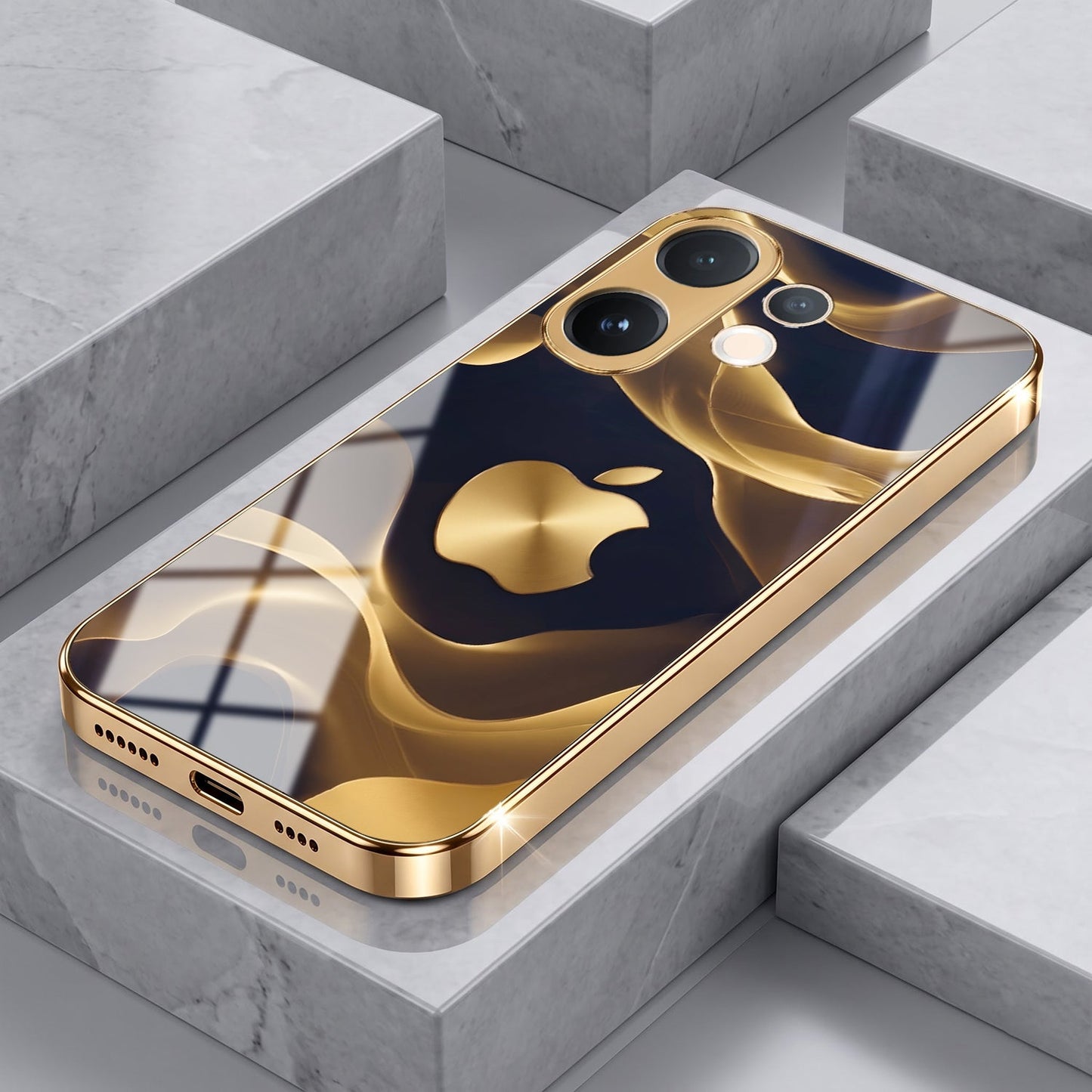 Vivo V60 5G Luxury Wave Gold Electroplated Glass Phone Back Case