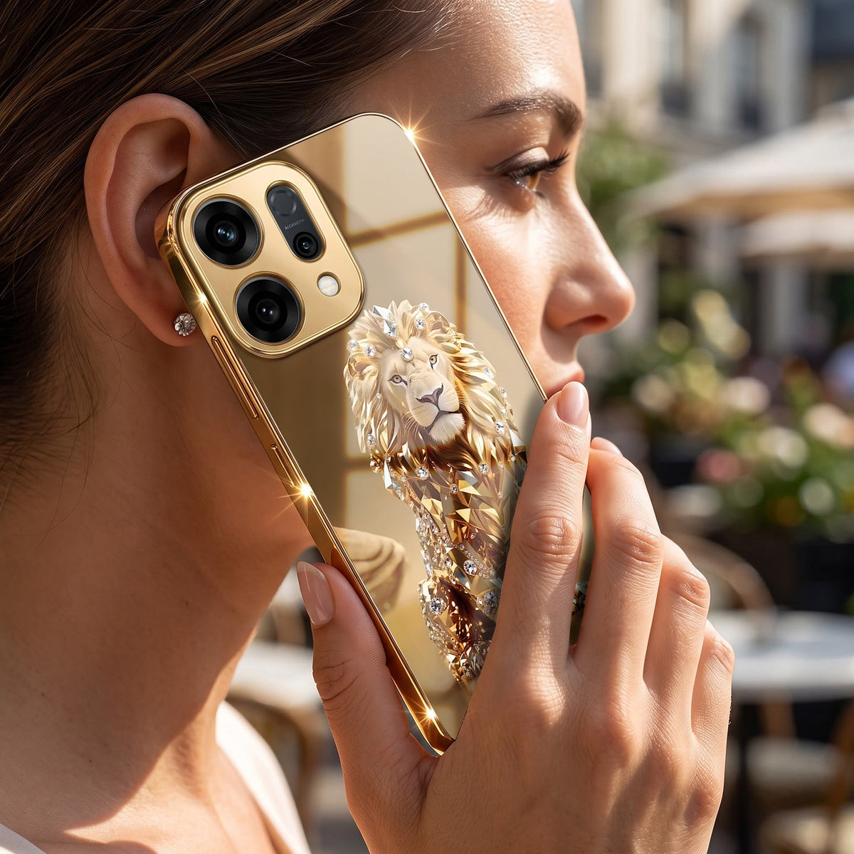 Oppo Reno 14 5G Luxury Lion Gold Electroplated Glass Phone Back Case
