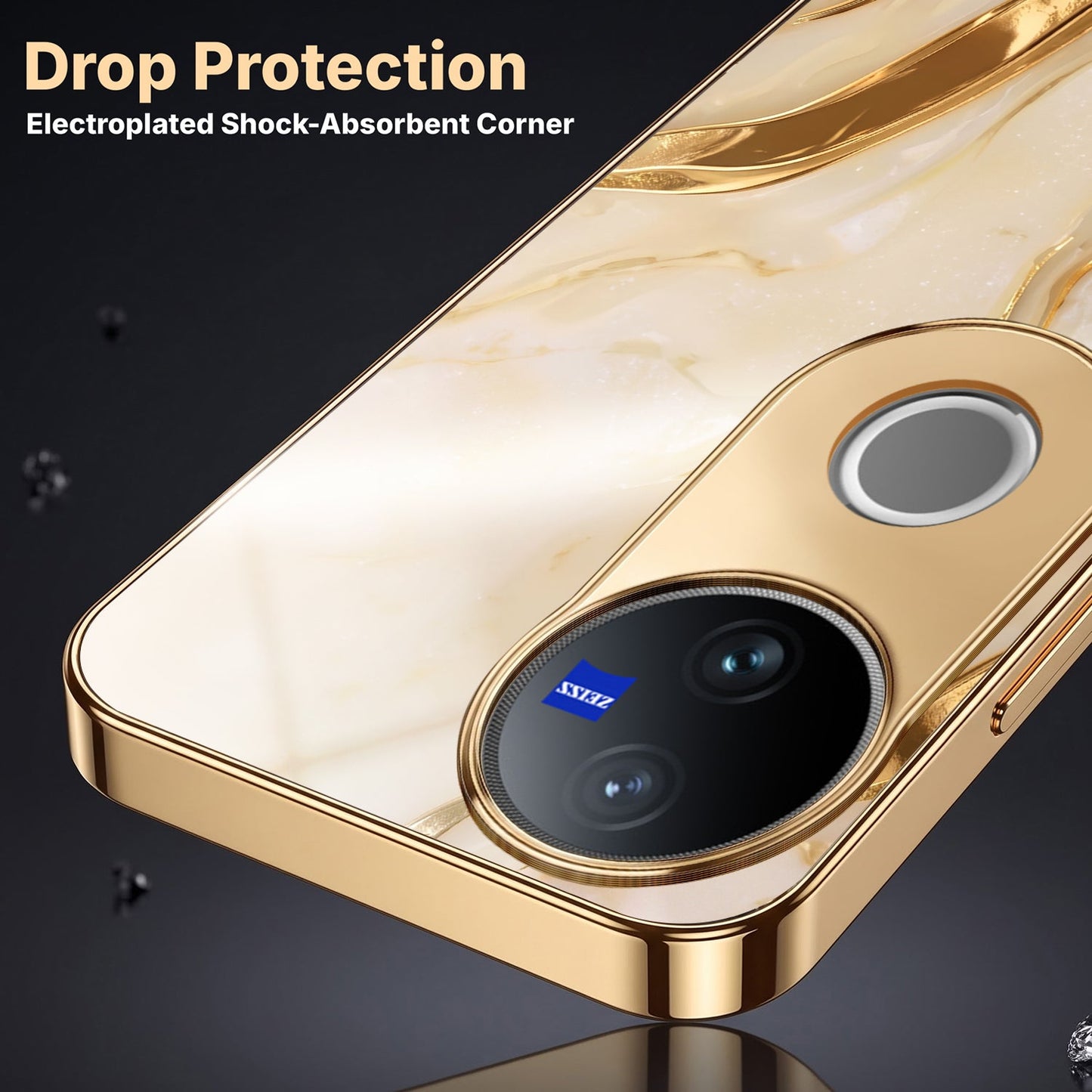 Vivo V50 5G Marvel Texture Gold Electroplated Glass Phone Back Case