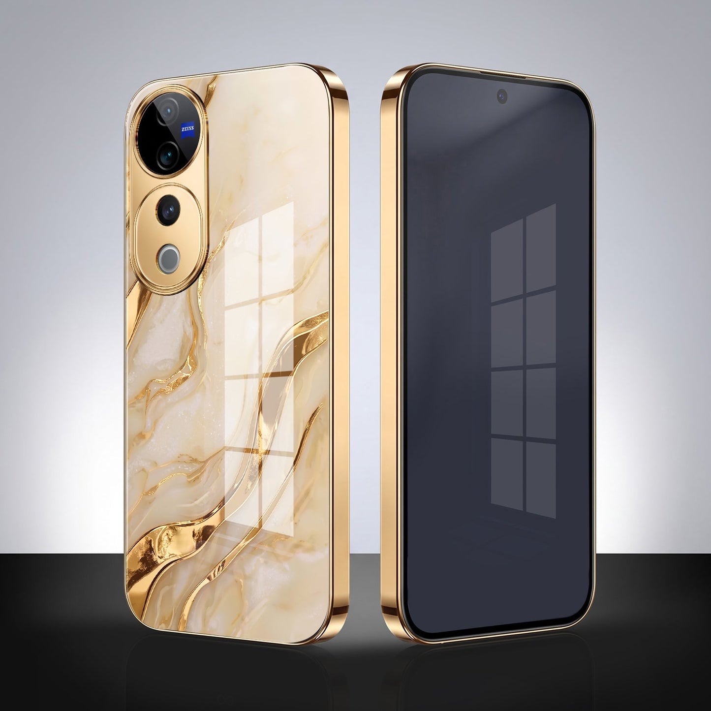 Vivo V40 Pro 5G Marvel Texture Gold Electroplated Glass Phone Back Case