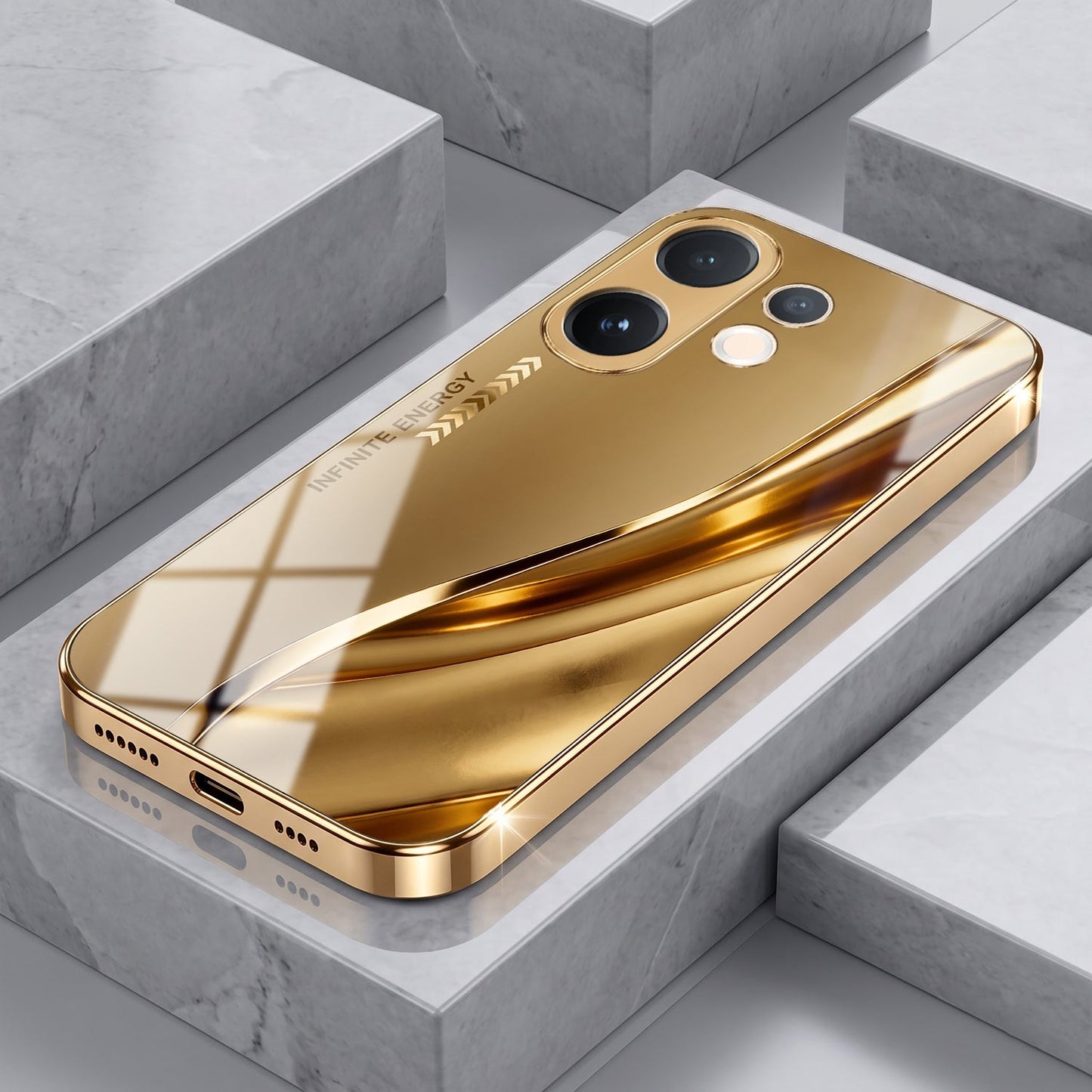 Vivo V60 5G Luxury Infinity Energy Gold Electroplated Glass Phone Case