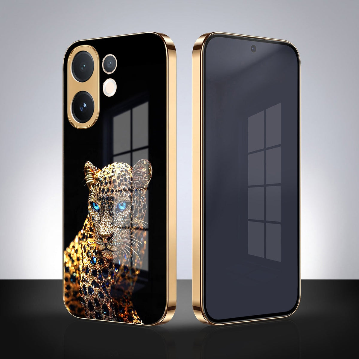 Vivo V60 5G Panther Gold Electroplated Glass Phone Back Case