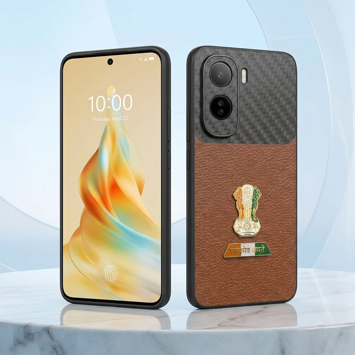 Vivo T5 Pro 5G Tri-Color Satyamev Jayate Carbon Fiber Leather Hybrid Phone Case