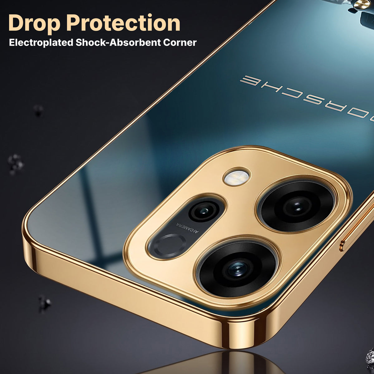 Oppo Reno 14 5G Porsche Luxury Gold Electroplated Glass Phone Back Case