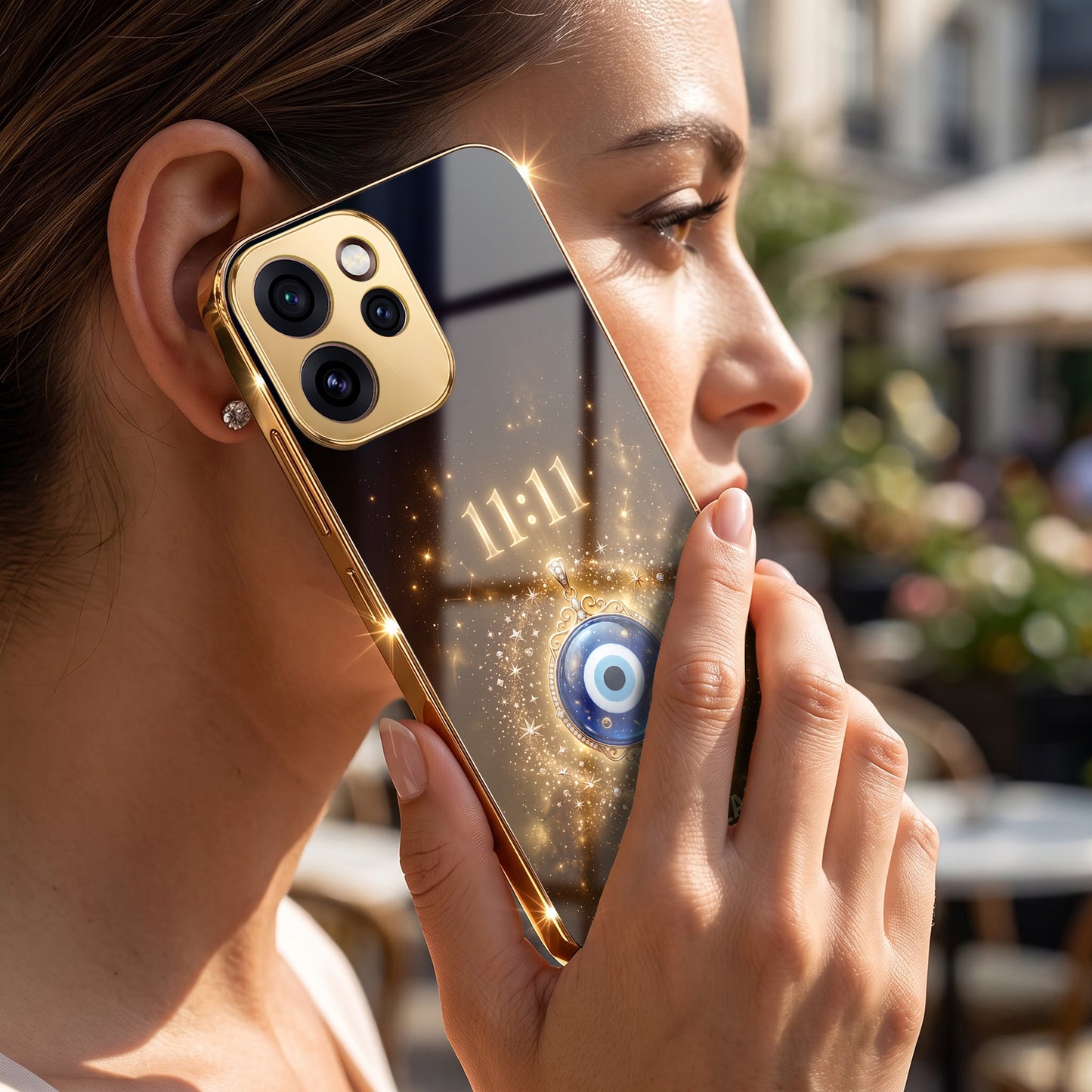 Oppo Reno 15 Pro Mini 5G God’s Plan Evil Eye Gold Electroplated Glass Phone Back Case