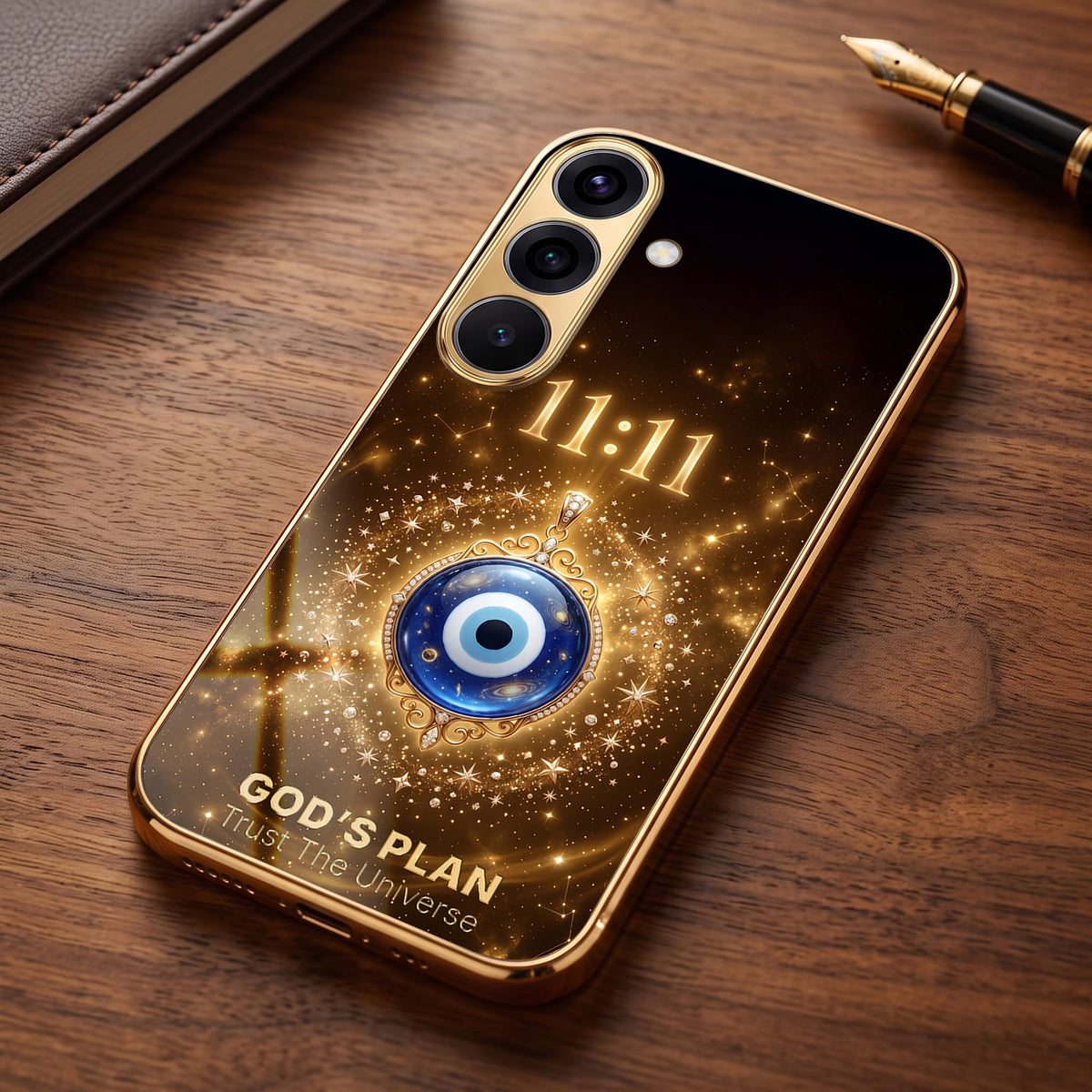 Samsung Galaxy A36 5G God’s Plan Evil Eye Gold Electroplated Glass Phone Back Case