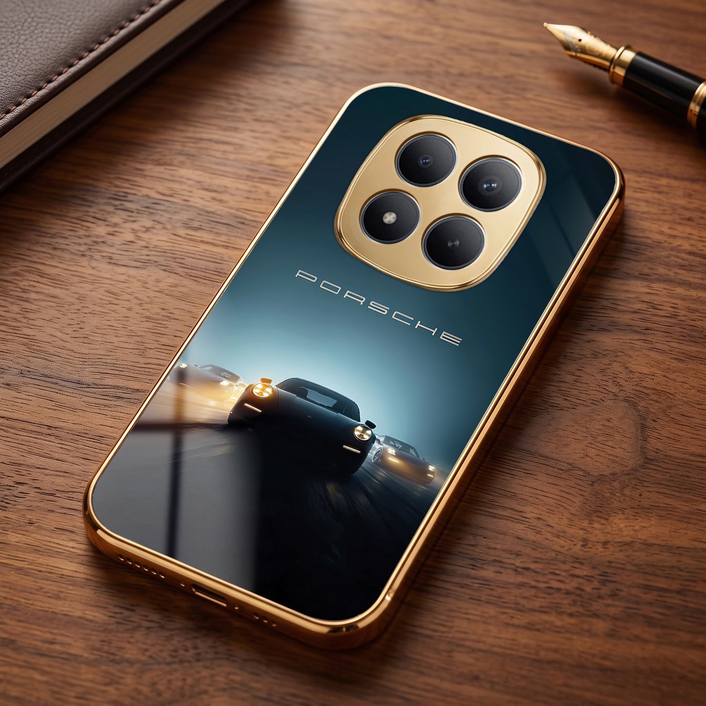 Redmi Note 15 Pro Plus 5G Porsche Luxury Gold Electroplated Glass Phone Back Case