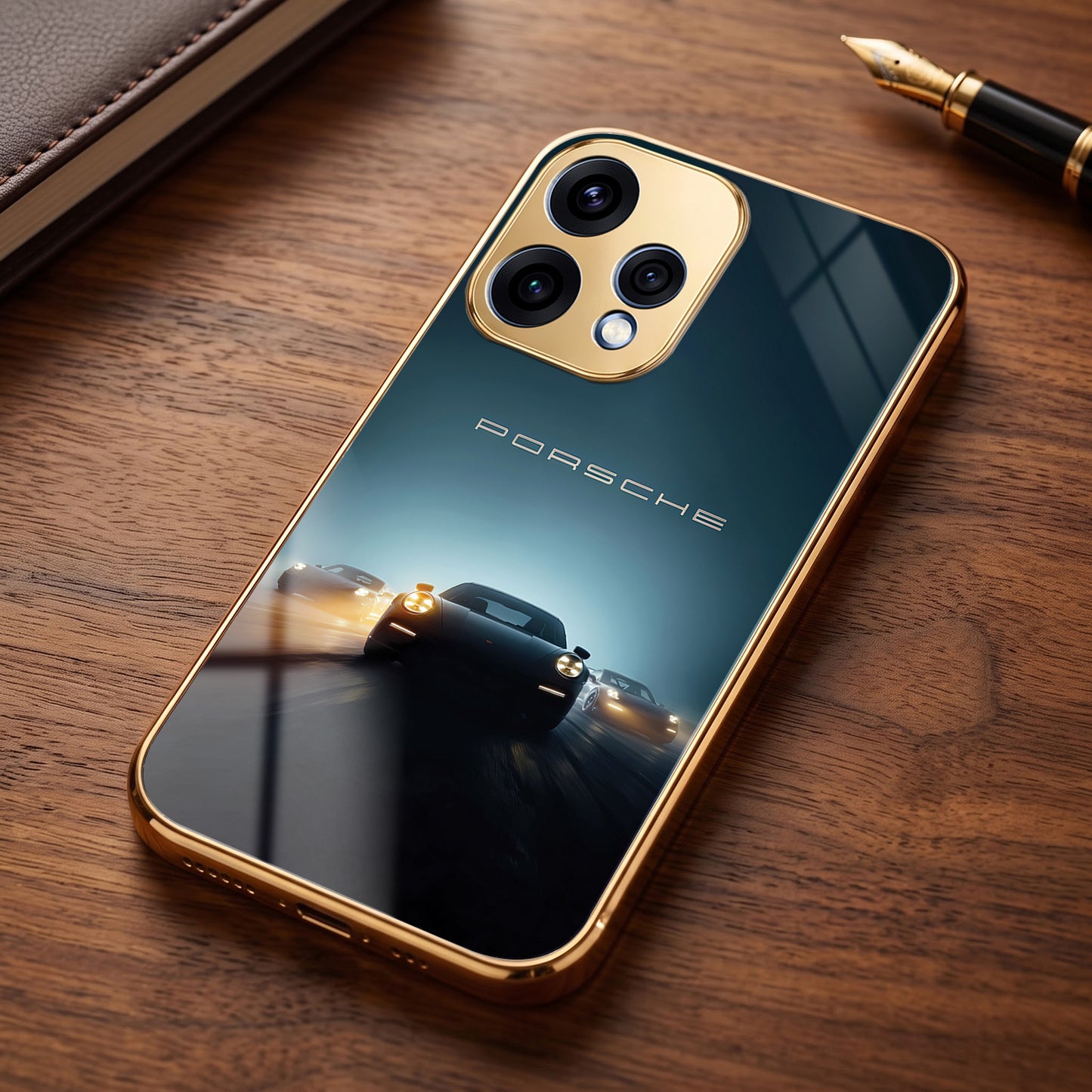 Oppo Reno 15 5G Porsche Luxury Gold Electroplated Glass Phone Back Case