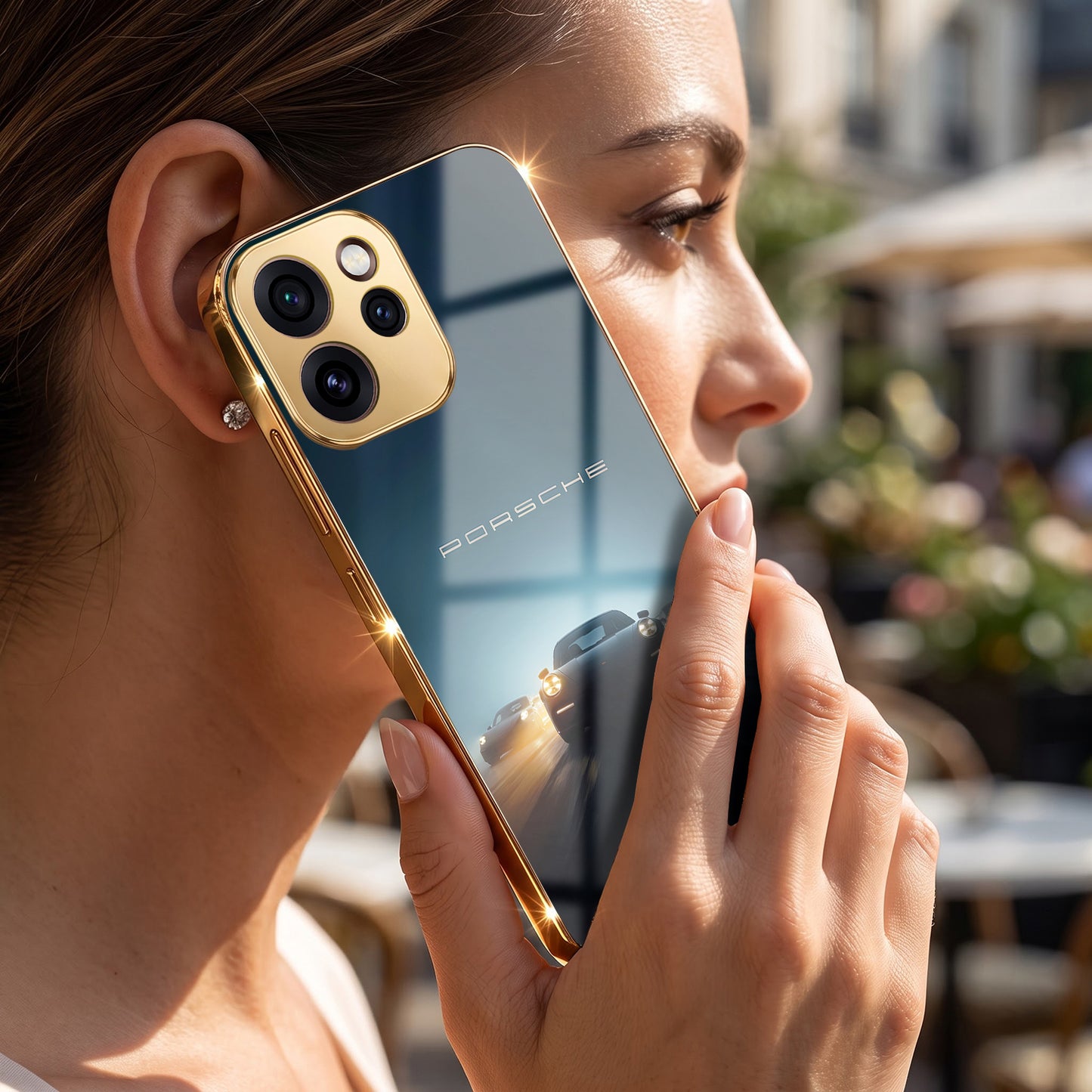 Oppo Reno 15 Pro Mini 5G Porsche Luxury Gold Electroplated Glass Phone Back Case