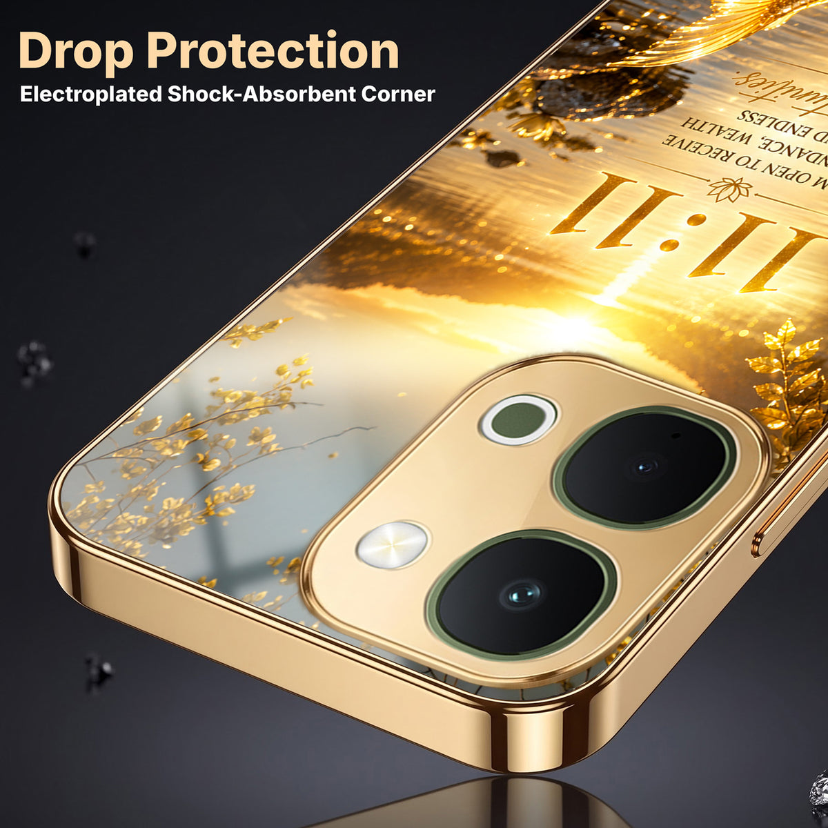 Vivo T5x 5G 11:11 Manifestation Gold Electroplated Glass Phone Back Case