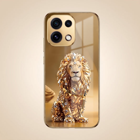 Oppo Reno 16C 5G Luxury Lion Gold Electroplated Glass Phone Back Case