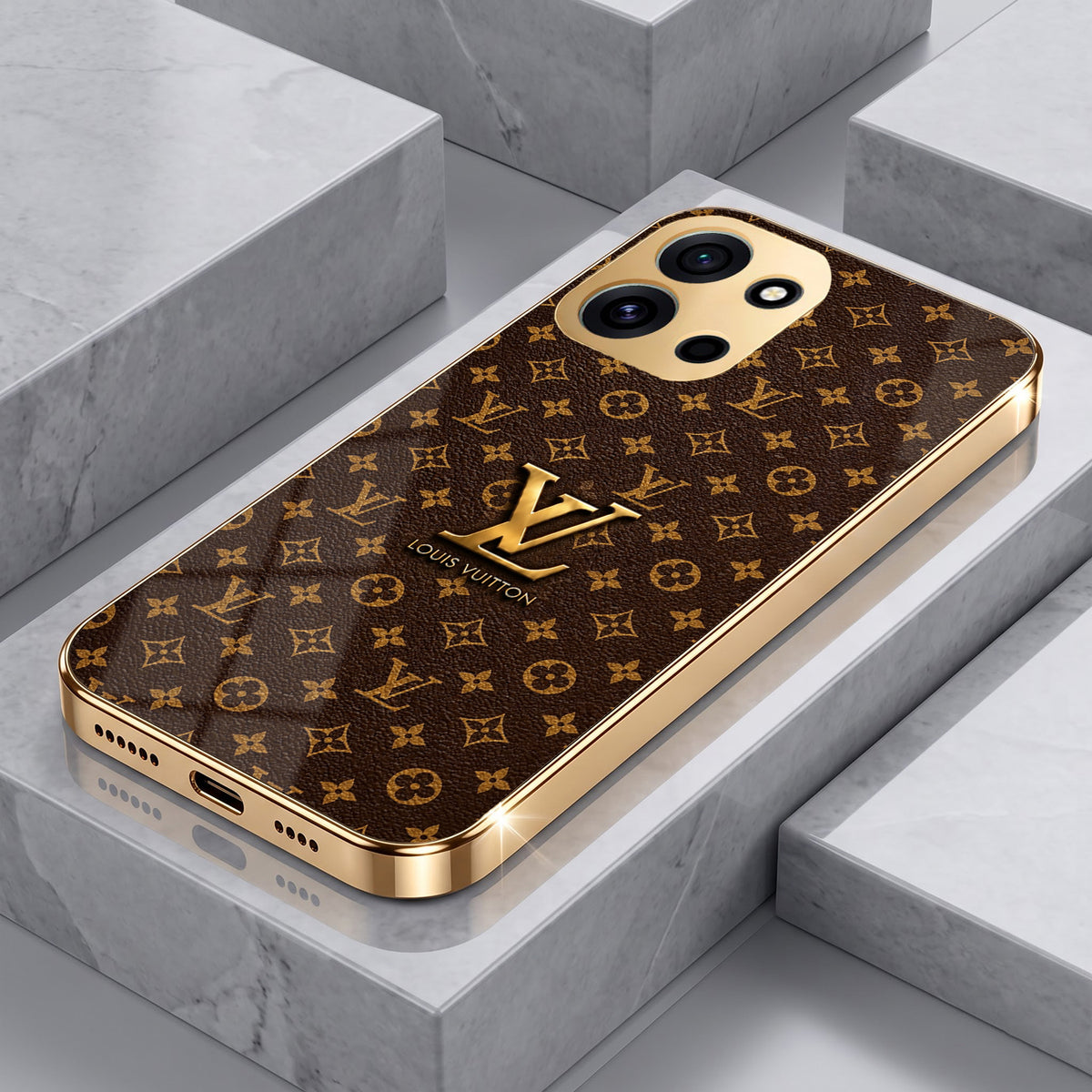 OnePlus Nord 6 5G LV Brown Monogram Gold Electroplated Glass Phone Back Case