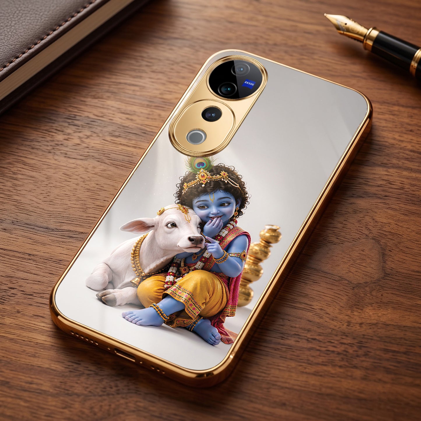 Vivo V40 Pro 5G Bal Krishna Blessings Gold Electroplated Glass Phone Back Case