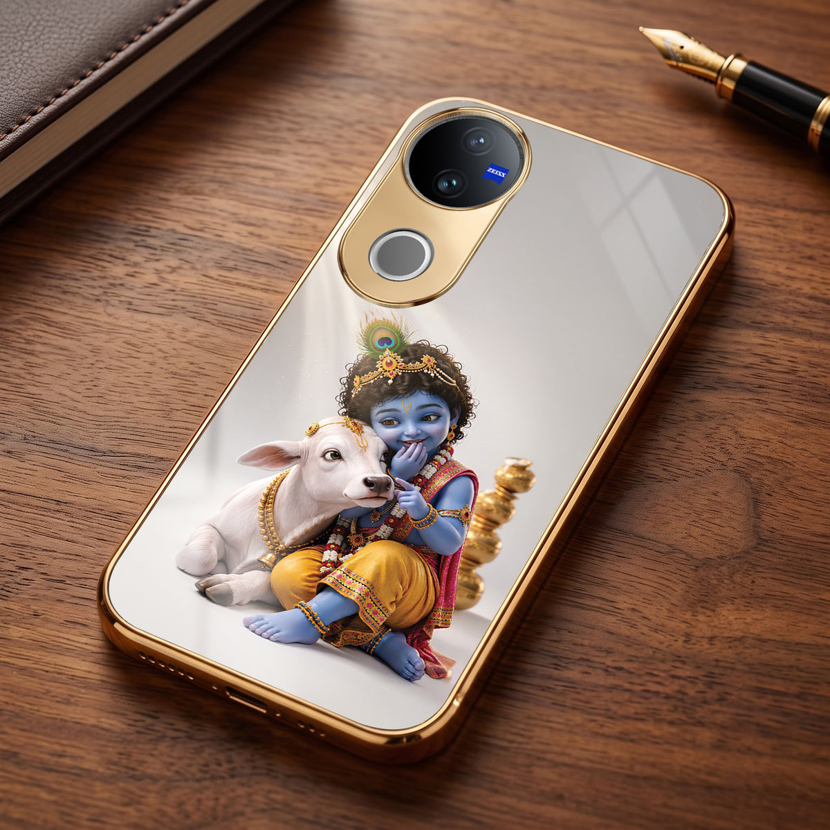 Vivo V50 5G Bal Krishna Blessings Gold Electroplated Glass Phone Back Case