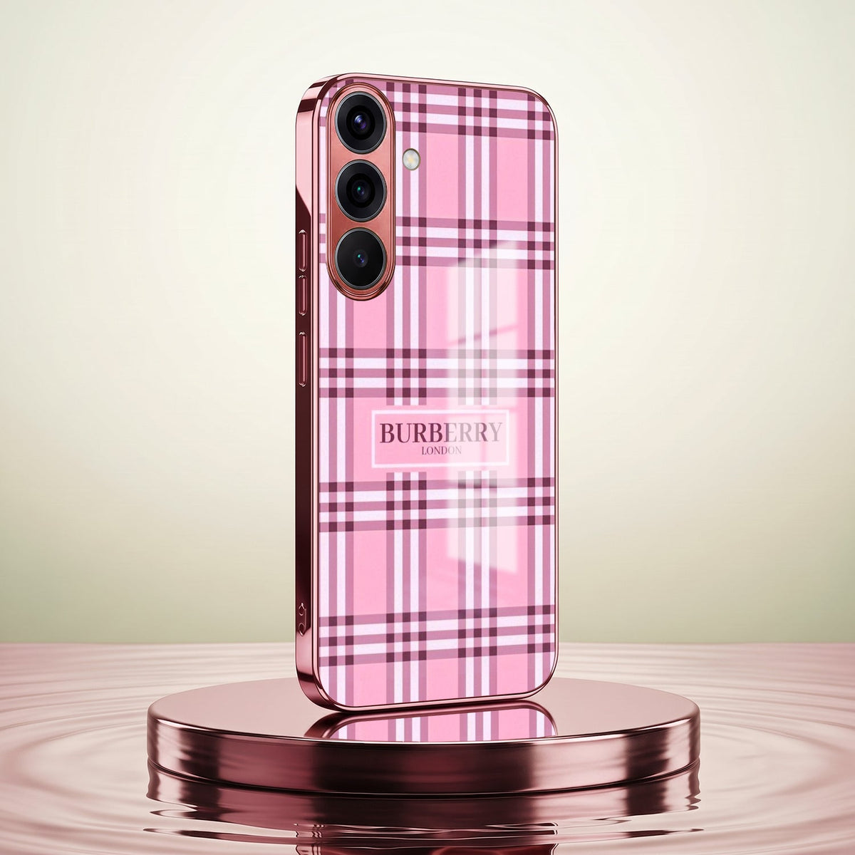 Samsung Galaxy A56 5G Burberry Classic Pink Electroplated Glass Phone Back Case