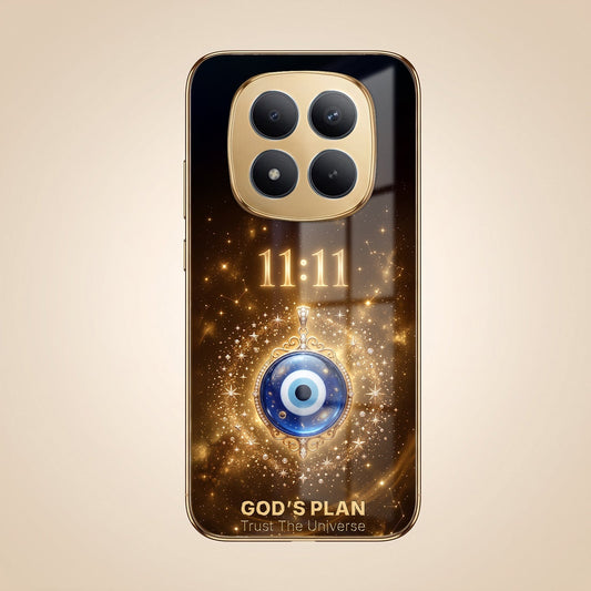 Redmi Note 15 Pro Plus 5G God’s Plan Evil Eye Gold Electroplated Glass Phone Back Case