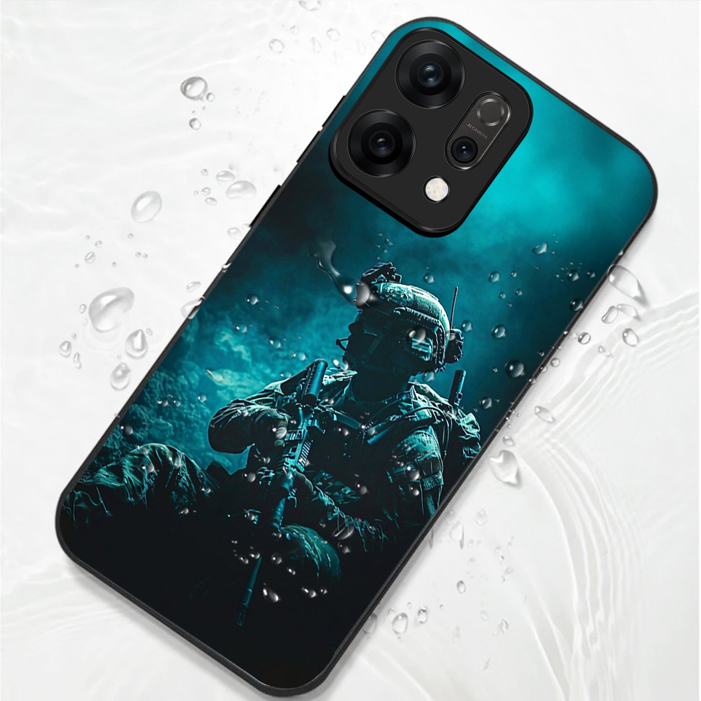 Phone case with a soldier design on a white background