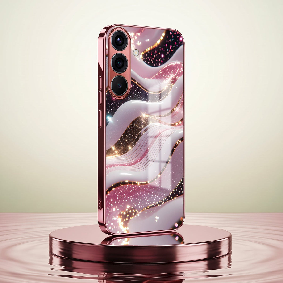 Samsung Galaxy A36 5G Midnight Pearl Wave Pink Electroplated Glass Phone Back Case