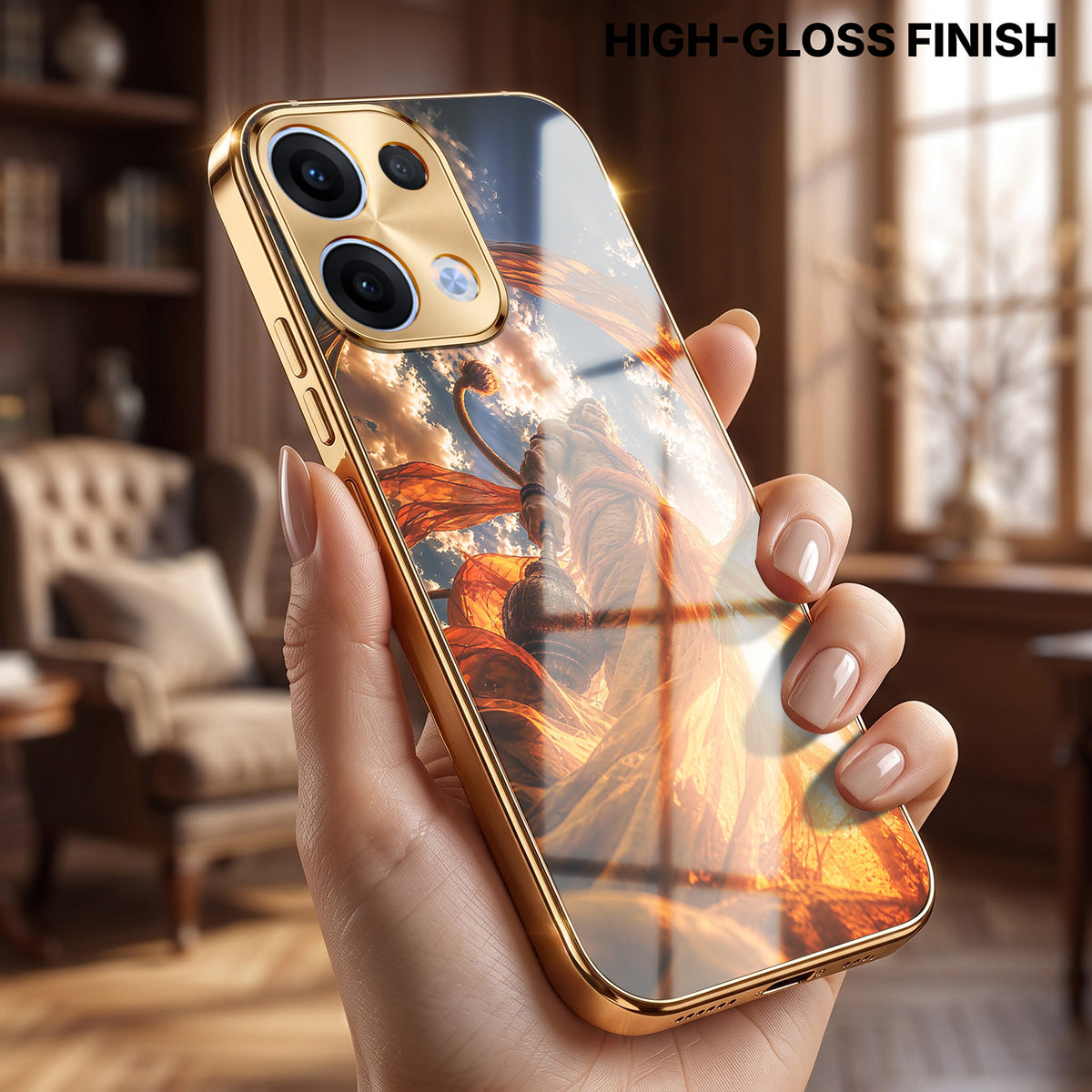 Oppo Reno 13 5G Divine Hanuman Gold Electroplated Glass Phone Back Case