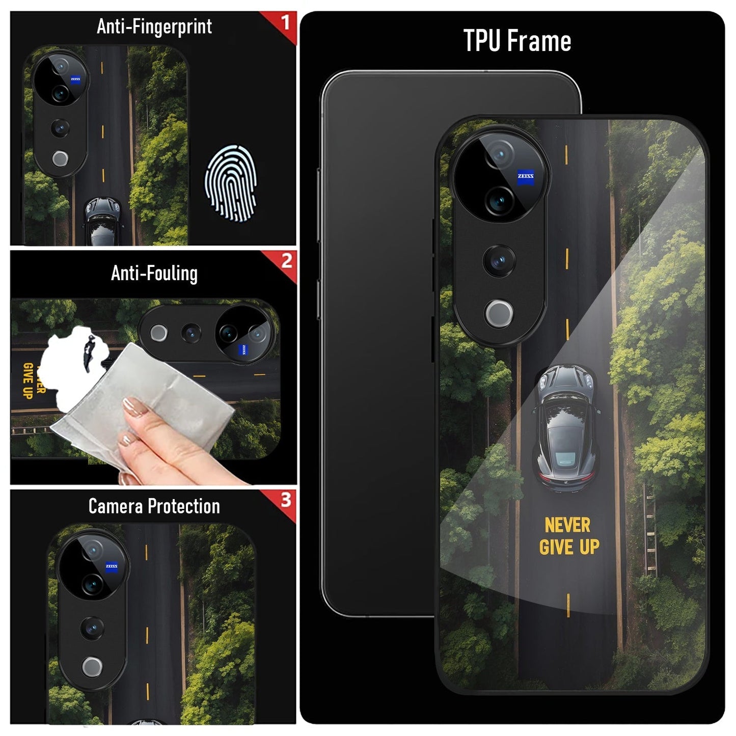 Vivo V40 Pro 5G Premium Acrylic Shockproof Glass Back Case (Road Never Give up)