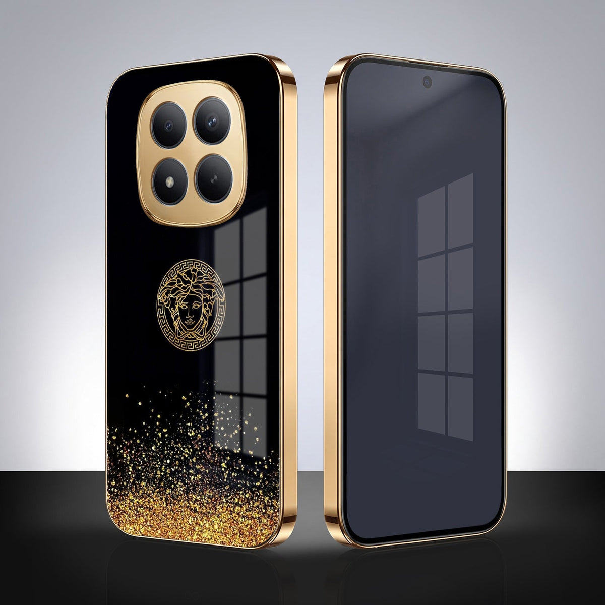 Redmi Note 15 Pro+ 5G Medusa Head Gold Electroplated Glass Phone Back Case