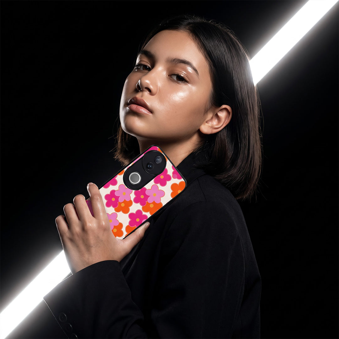 Vivo V50 5G Aesthetic Pink & Orange Floral Acrylic Back Cover