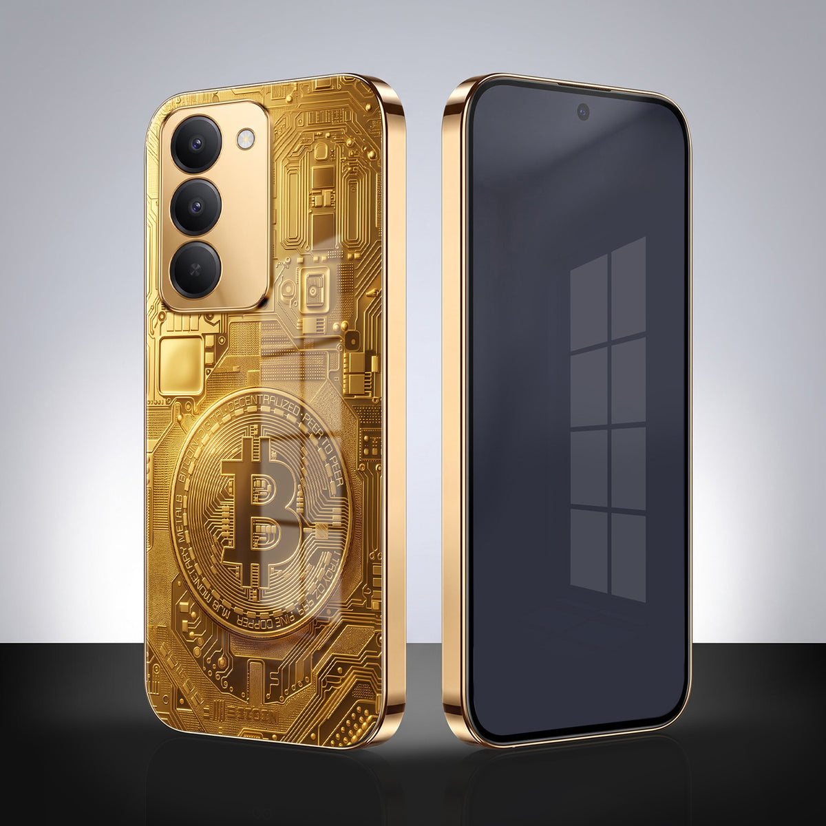 Redmi 15 5G Bitcoin Gold Electroplated Glass Phone Back Case