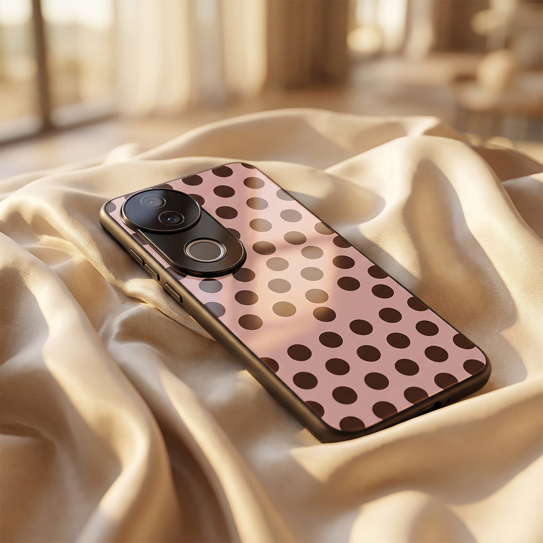 Vivo V50 5G Aesthetic Pink & Dark Brown Polka Dot Acrylic Back Cover