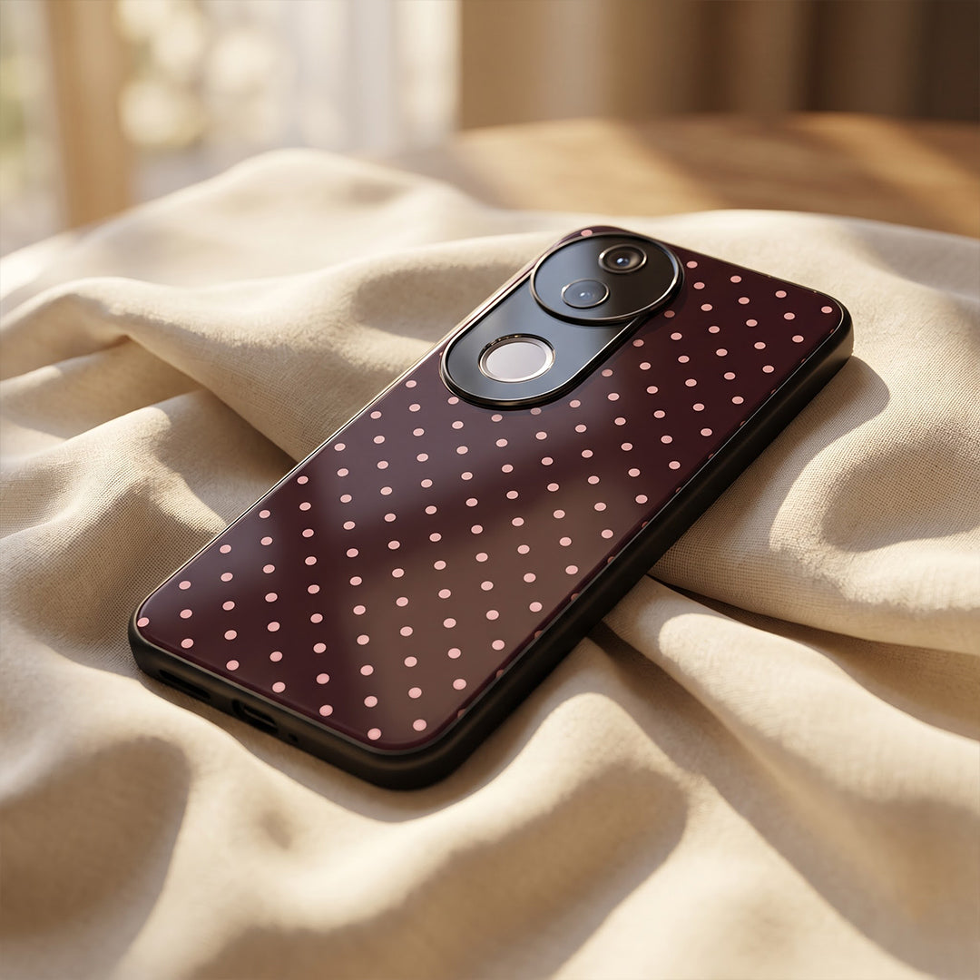 Vivo V50 5G Aesthetic Classic Maroon & Soft Pink Polka Dot Acrylic Back Cover